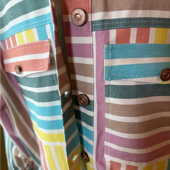 Nocturne 2XL Striped Shacket Shirt Jacket Colorful Stripes Front Button Down NWT - Picture 2 of 12
